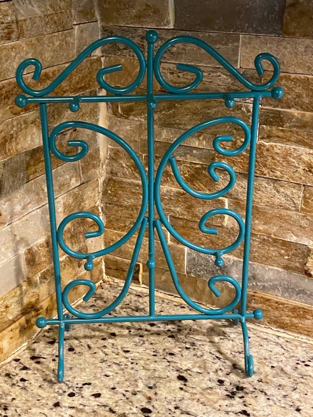 Teal Decorative Metal Stand Jewelry Holder